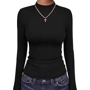 ANRABESS Long Sleeve Shirts for Womens Mock Neck Thermal Tops | Soft Fleece, Cozy Ribbed Slim Fitted Undershirt , Casual Basi