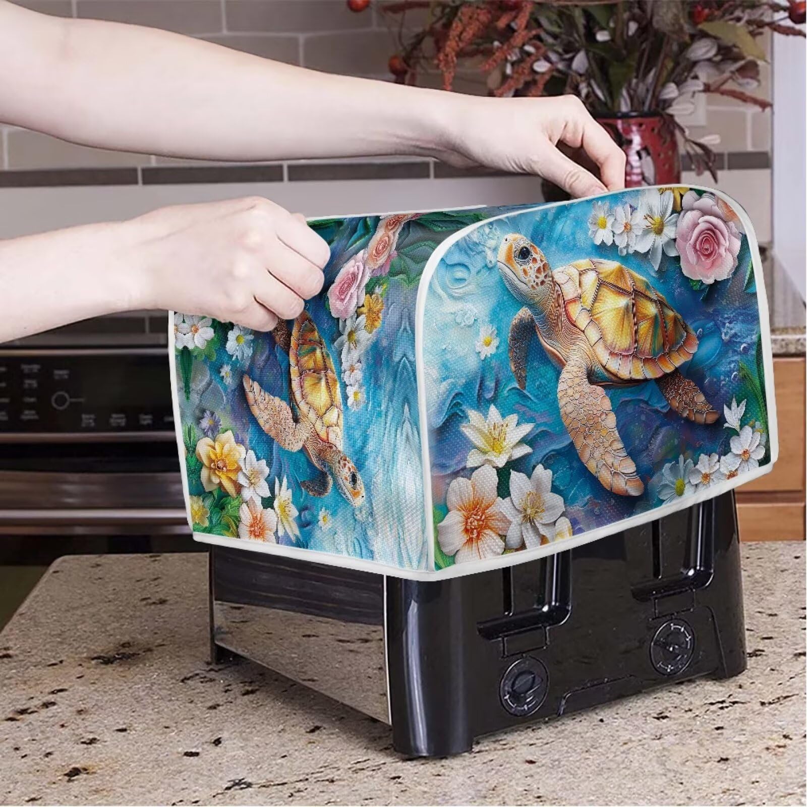 Turtle Computer Dust Cover Talayituse Turtle Flower Print 4 Slice Toaster Covers Dust Protection ...