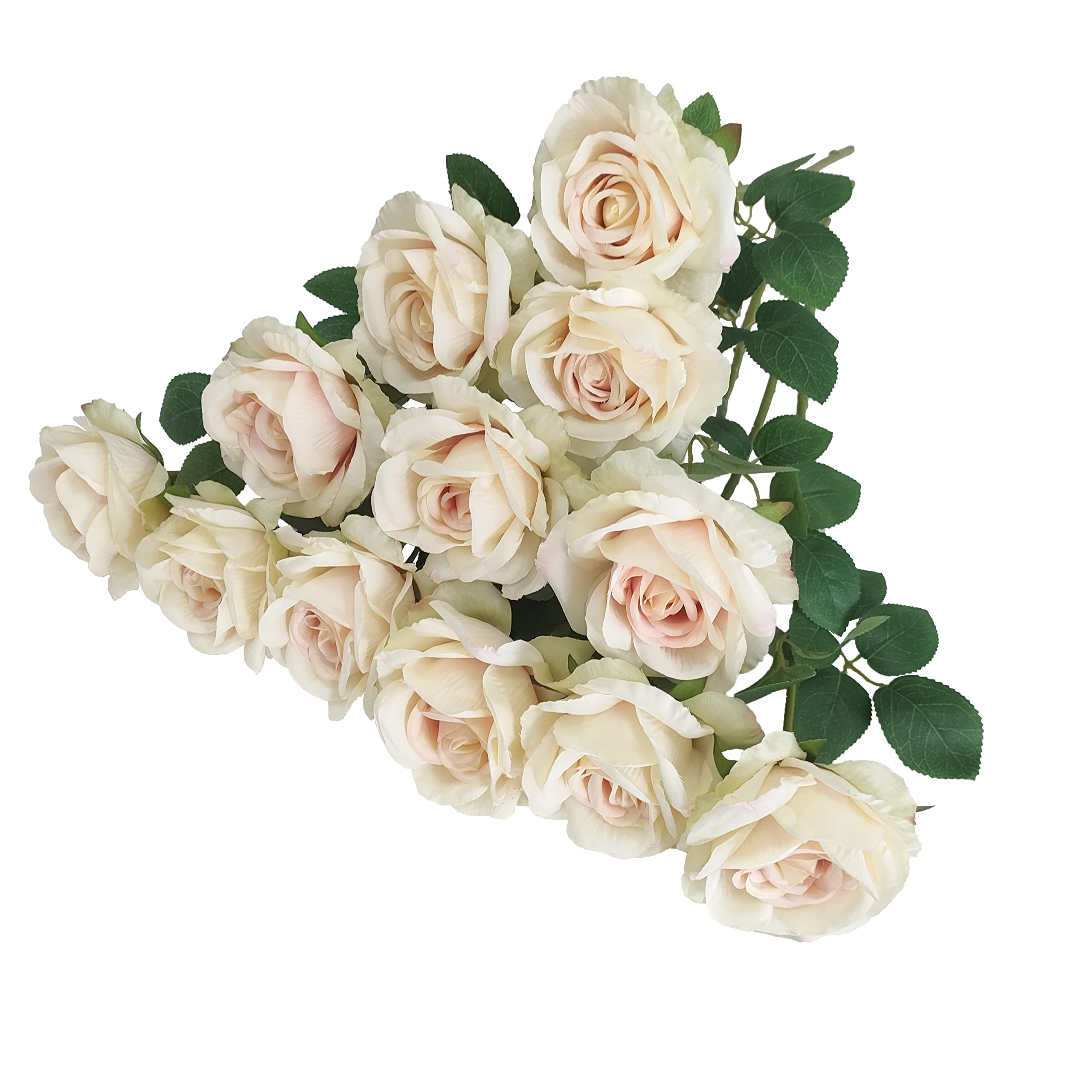 Photo 1 of Champange Flowers,12 Pcs Silk Champagne Colored Roses,Flower Diameter 4'',Artificial Fake Faux Plastic Roses With Stems for Wedding Arrangement Centerpieces Party Home Table Decorations(champagne)