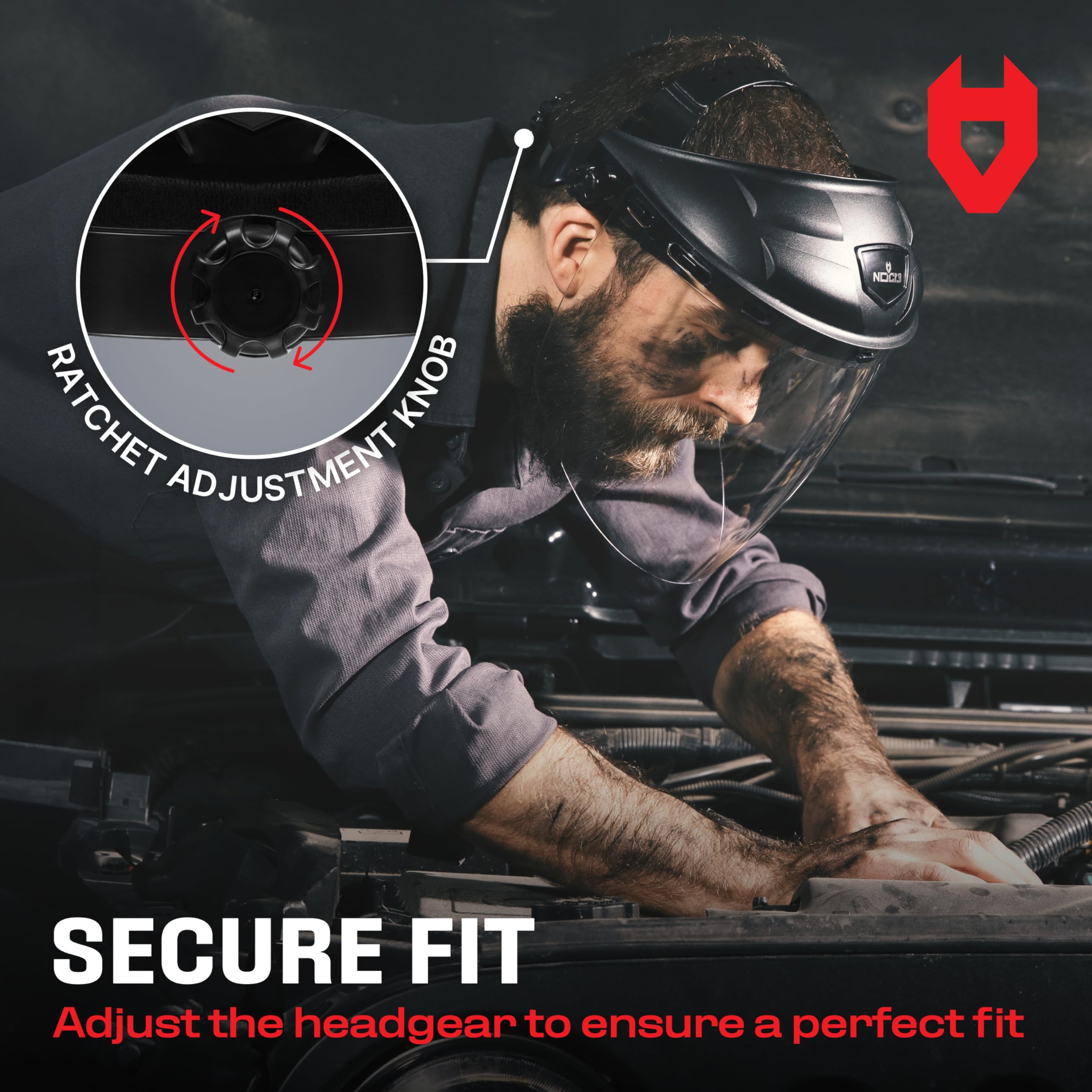 NoCry Premium Safety Face Shield for Grinding and Cutting — Clear Anti-Fog, Impact Resistant Visor and Adjustable Headgear — ANSI Z87.1 Certified for Industrial Use — Washable Sweatbands Included