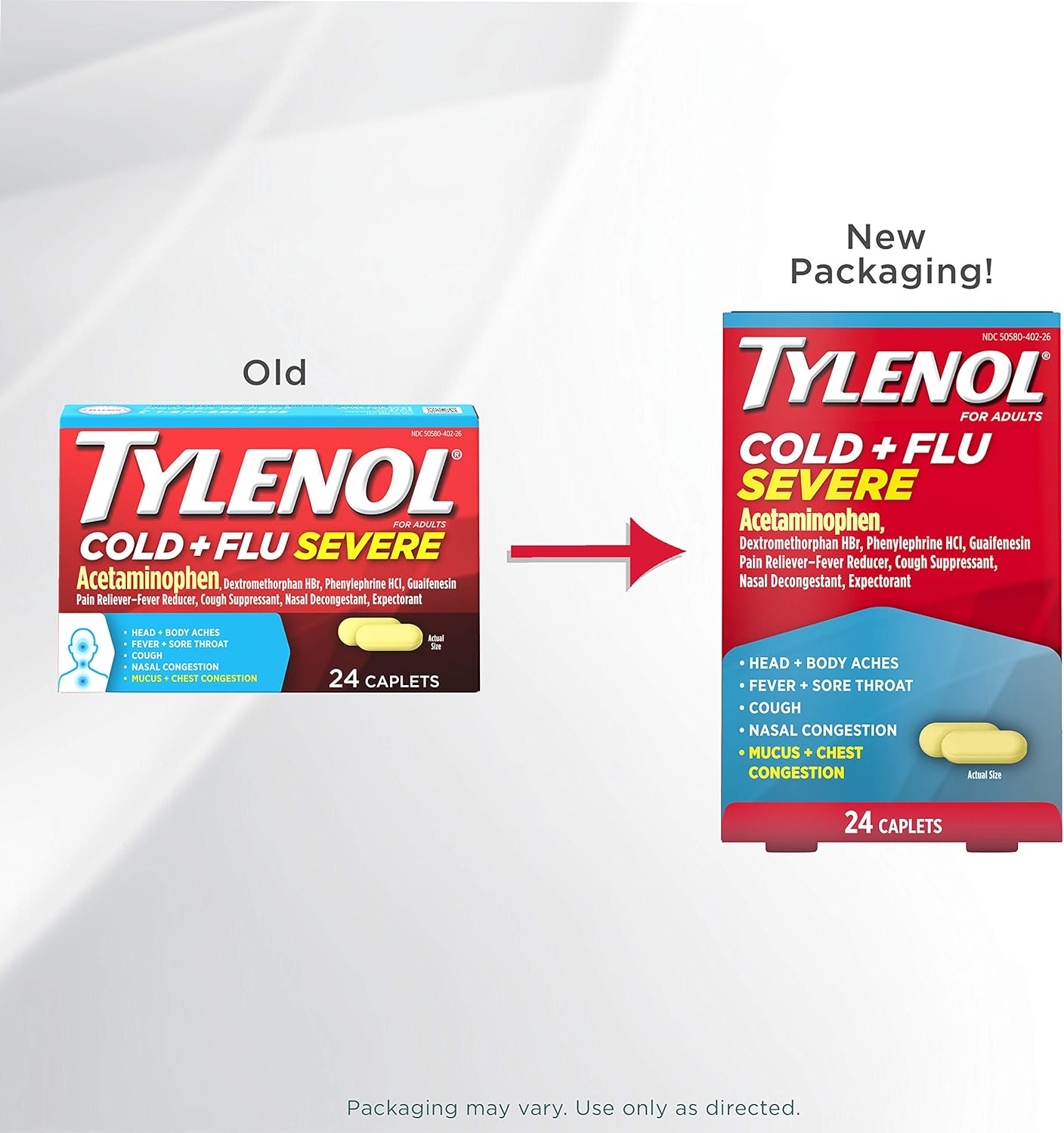 Tylenol Cold + Flu Severe Medicine Caplets for Fever, Pain, Cough & Congestion, 24 ct.: Health & Personal Care