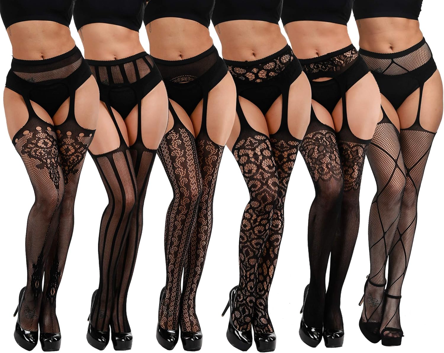 DRESHOW 6 Pack Fishnet Stockings for Women Hight Waist Tights Thigh High Pantyhose at  Women’s Clothing store
