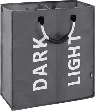 DOKEHOM 80L Large Collapsible Laundry Basket Two Sections Dark Grey