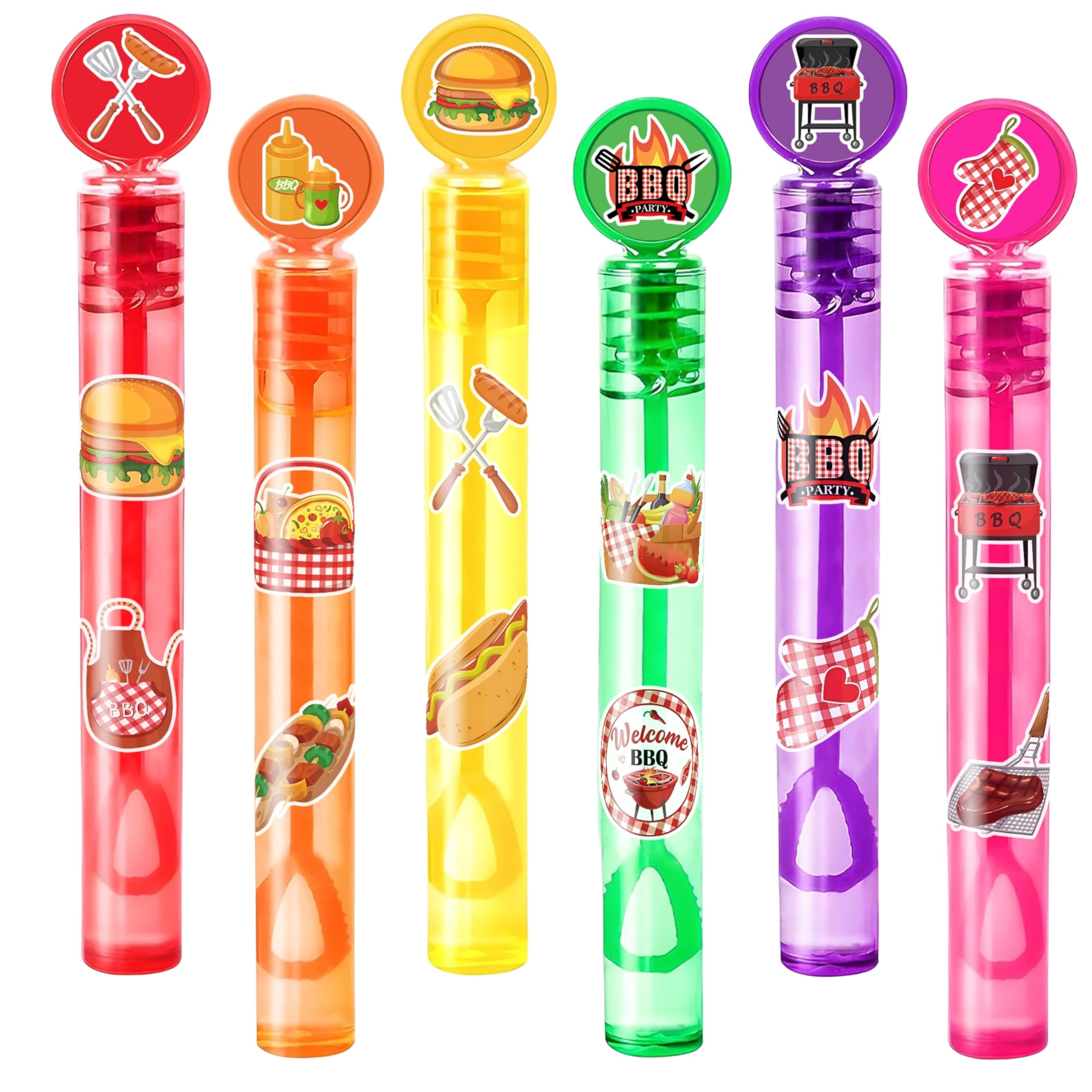 Photo 1 of 24PCS BBQ DIY Bubble Wands with 96PCS Stickers - Party Favor for Goodie Bags, Pinata Stuffers, Mini Bubble Bulk Birthday Supplies, Toys Gifts, Class Prizes for Toddlers, Boys & Girls
