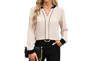 Fayenne Womens Tops Dressy Casual V Neck Color Block Business Casual Blouses Long Sleeve Work Shirts Fall Trendy Clothes