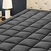 HYLEORY California King Mattress Pad Quilted Fitted Mattress Protector Cooling Pillow Top Mattress Cover Breathable Fluffy Soft Mattress Topper with 8-21" Deep Pocket, Dark Grey