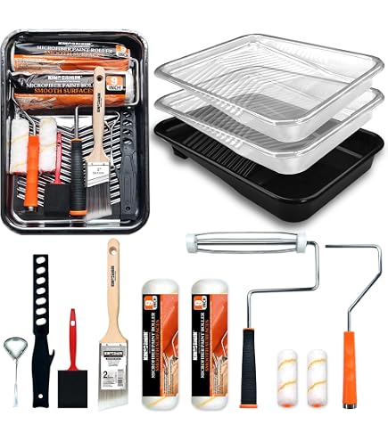 27-Piece Paint Roller Kit – 94 Microfiber Covers, 1-4FT Adjustable Extension Pole, Stainless Steel Frames, Brushes, Tray, Scraper & More – Orange, For Walls, Ceilings, Furniture