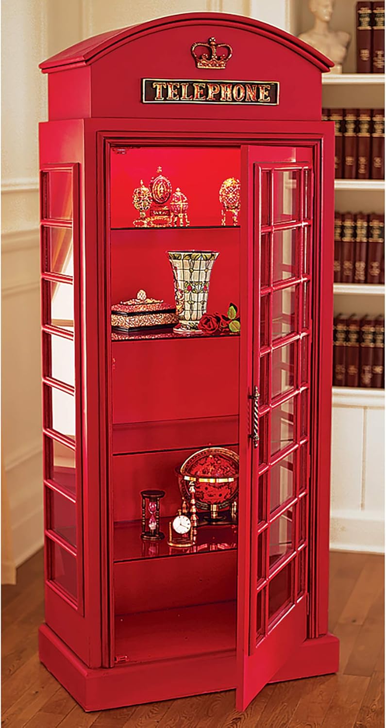 Amazon Com Design Toscano Ne36832 British Telephone Booth Display Cabinet Red Furniture Decor
