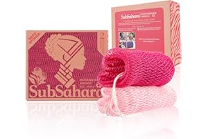 SubSahara Authentic African Net Sponge - 2 Pieces Exfoliating Scrubber for All Skin Types, Bath Sponge for Face & Body, Travel Portable, Durable, Gentle Exfoliation (Dark Pink & Light Pink)