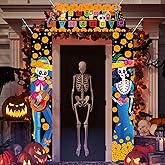 3 Pcs Day of the Dead Door Decorations Dia De Los Muertos Hanging Door Banners Mexican Skulls Porch Sign Banner Halloween Party Hanging Supplies for Outdoor Mexico Halloween Front Doors Wall Decor