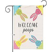 Hexagram Welcome Peeps Easter Garden Flag,Burlap Easter Yard Flag Double Sided,Outdoor Cute Bunny Peeps Small Garden…