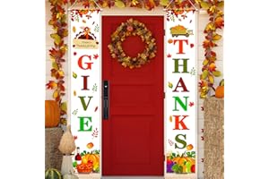IPARTYCOOL Outdoor Fall Decorations Fall Decor Give Thanks Banner, Thanksgiving Decorations, Fall Front Porch Door Sign Autumn Fall Banner Thanksgiving Party Fall Decorations for Home Indoor Outdoor 71"x12"