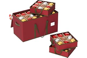 Large Christmas Ornament Storage Box, Dual Zippers, Stackable Christmas Storage Container with Lid, 6 Trays, 600D Oxford, Fit
