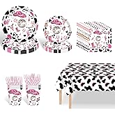 Cowgirl Birthday Party Decorations, Disco Cowgirl Party Supplies Tableware - Includes Plates, Napkins, Cups, Forks, Tablecloth for Western Cowgirl Party Decorations, Serve 24