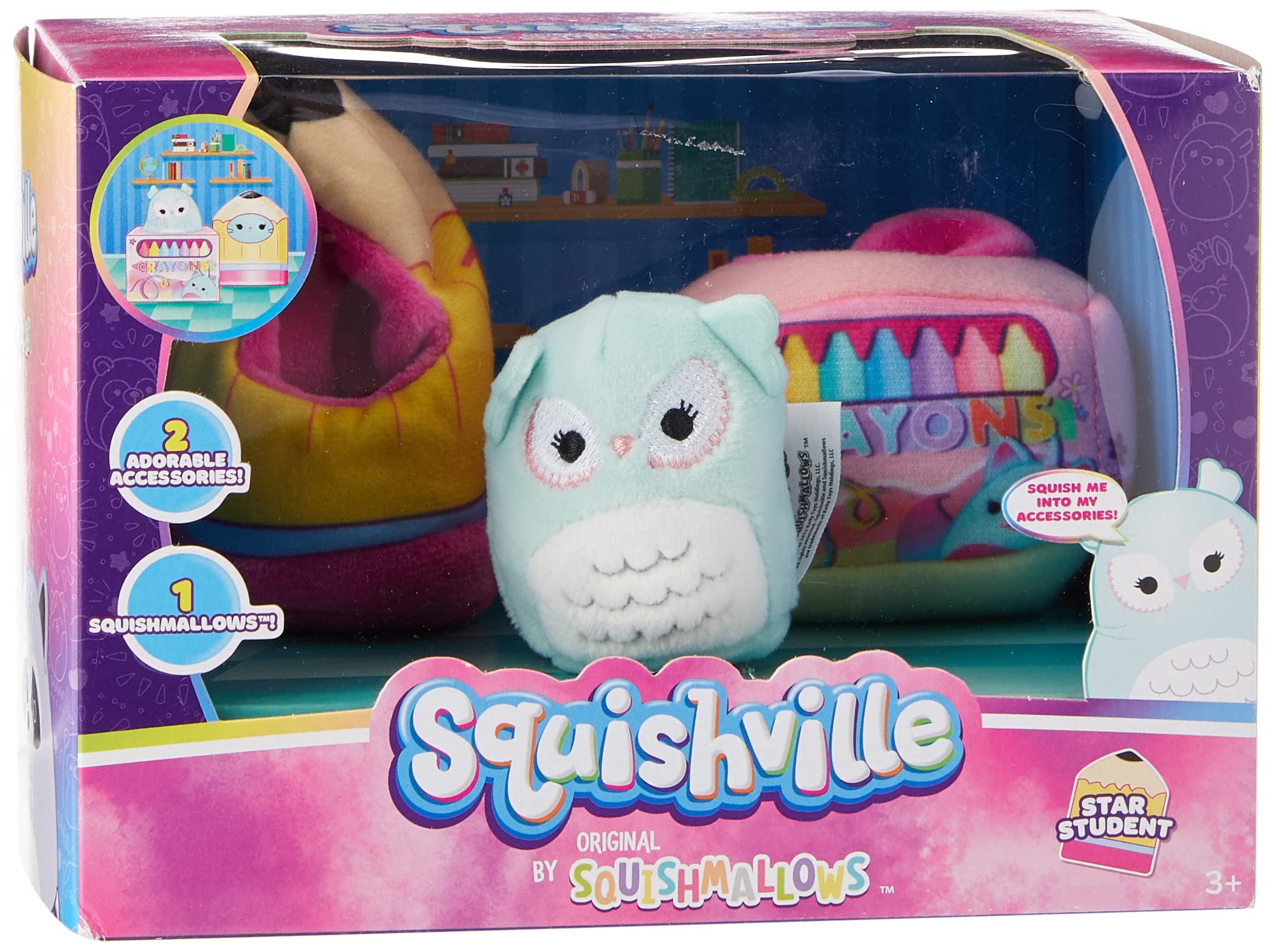 Squishville SQM0321 Star Student Accessort set Set-2-Inch Plush and Accessories-Toys for Kids, Multi