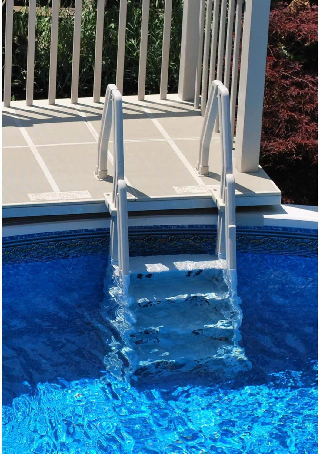 Vinyl Works Deluxe Adjustable 24 Inch in-Pool Step Ladder Entry System for Above Ground Swimming Pools, Taupe : Swimming Pool Ladders : Garden & Outdoor