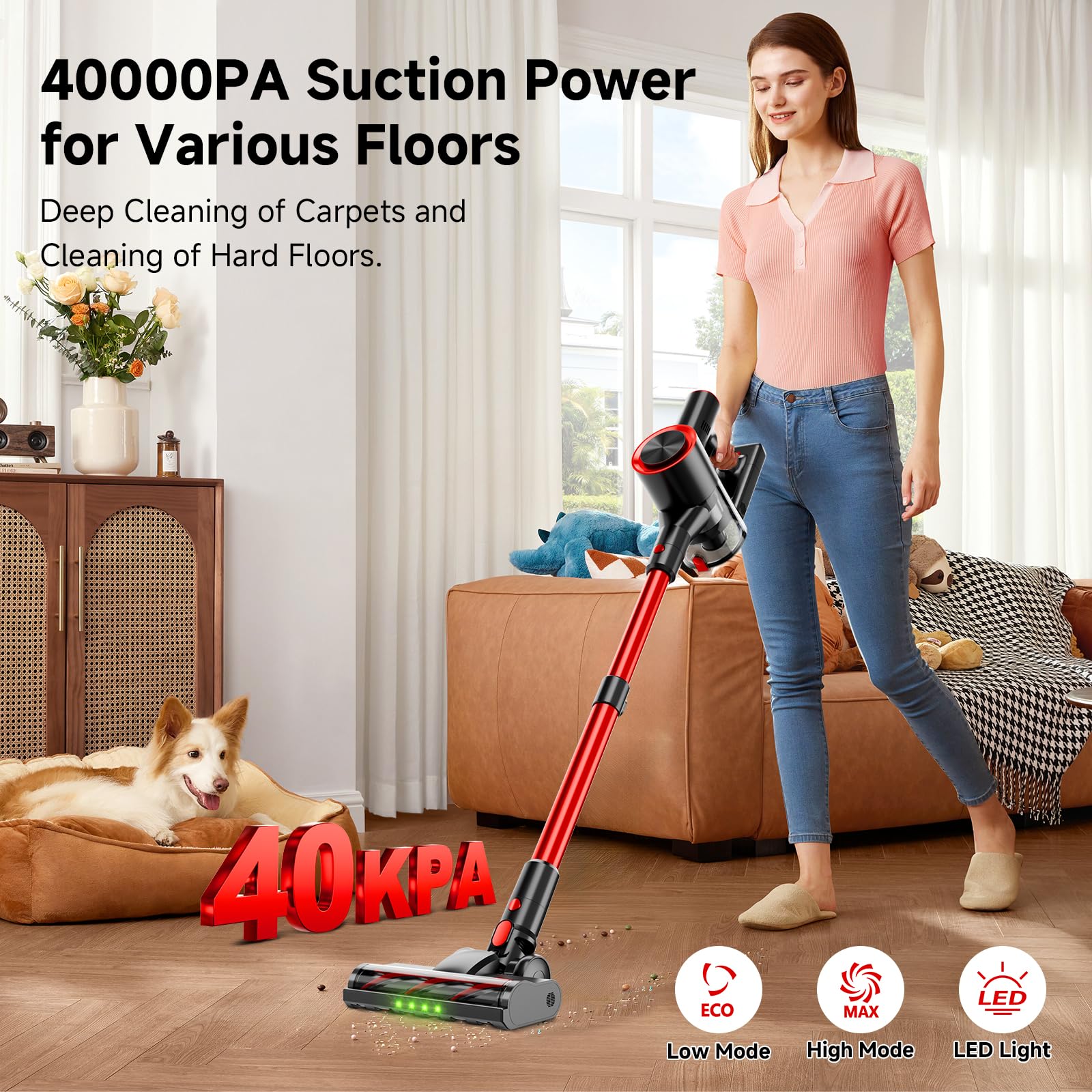 Condition photo showing New/Like New for clinkal cordless stick vacuum cleaner, 40kpa powerful suction vacuum cleaner with led headlight, det