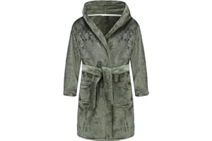 E.W Apparel Boys Fleece Robe Girls Hooded Bathrobe Toddlers Soft Fuzzy Robe for Kids(Olive Green, 11-12 Years)