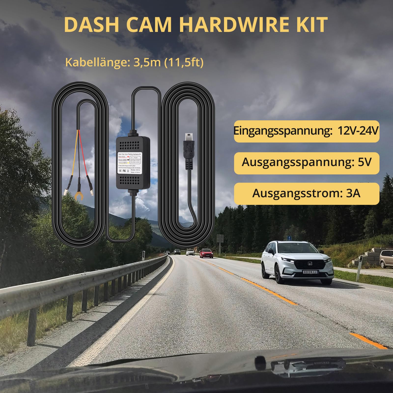 Hardwire Kit Harter Draht Satz für Autokamera Dashcam 11.5ft 12V 24V zu 5V 2