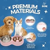 Fur & Bone Double Slow Feeder Raised Dog Bowl Pink Stainless Steel Dual Bowl view 2
