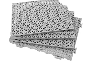 FENGWU 12 Pack 12" x 12" Interlocking Rubber Bathroom Flooring Tiles Non-Slip Splicing Waterproof Mat Modular Interlocking Cushion Mat for Drain, Deck, Pool, Patio, Balcony, Shower, Kitchen, Yard (Gray)