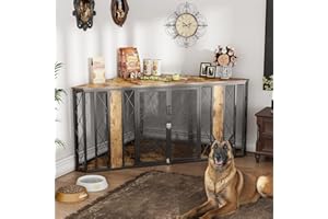 kepptory XL Corner Dog Crate Furniture, Decorative Dog Crates Dog Cage TV Stand with Diamond Metal Decoration, Wooden Dog Crate with Double Lock Design, Dog Crates Table, Retro Brown