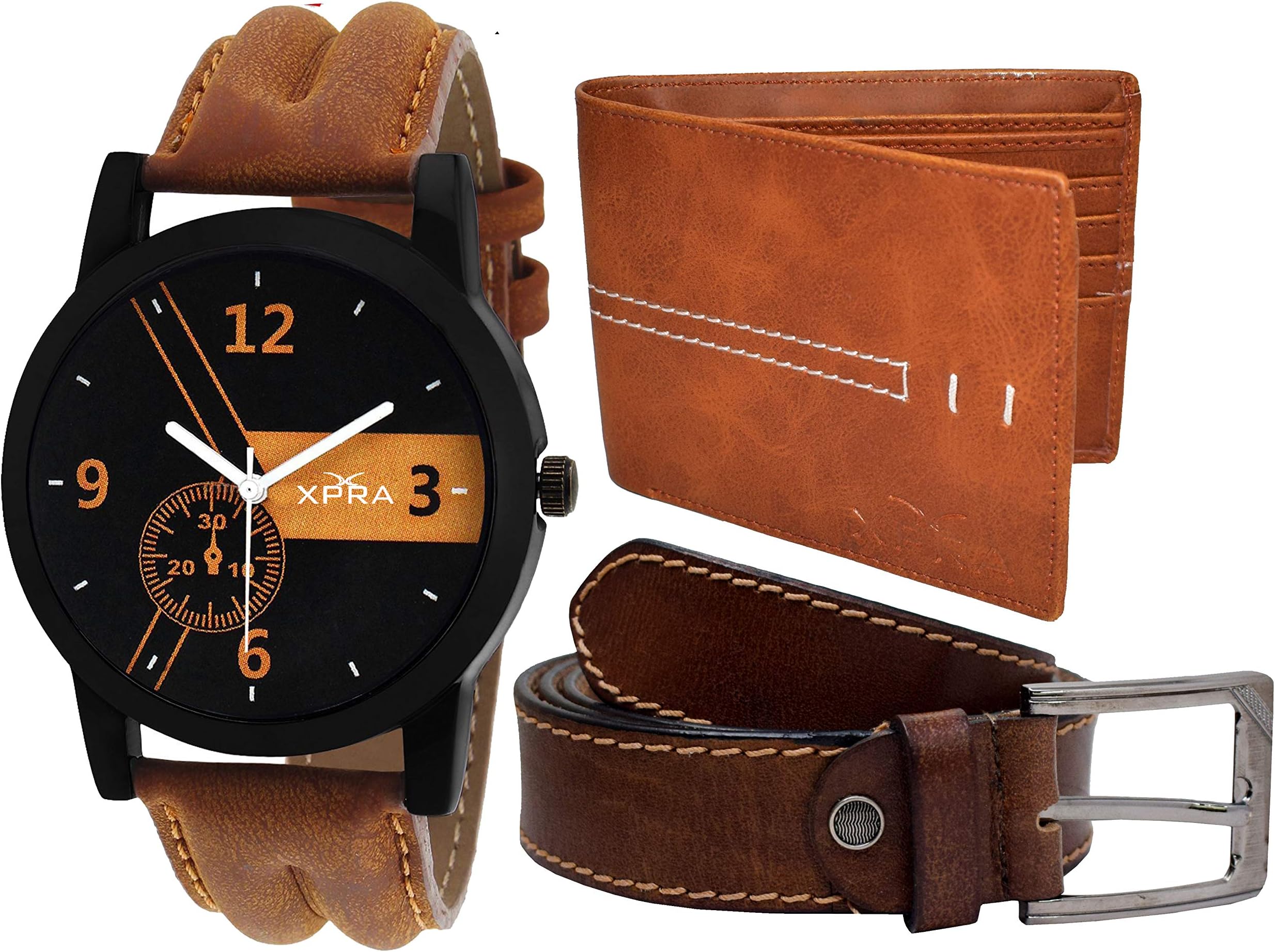 Analog Watch, Brown PU Leather Belt & Brown Leather Wallet for Men/Boys Combo (Pack of 3) - (WL-3CMB-19)