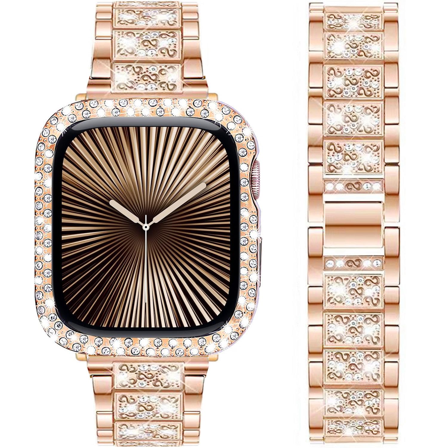 DEALELE Bands and Case Compatible with Apple Watch Series 6/5 / 4 / SE (40mm), Bling S-Texture Diamond Metal Strap with Protective Case Cover Replacement for iWatch 40mm Women Men (Rose gold)