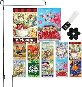 Seasonal Garden Flag Set of 10-12 x 18 Inch Yard Flag Decorations Double Sided Banner for Outdoor Porch with Garden Holder Stand