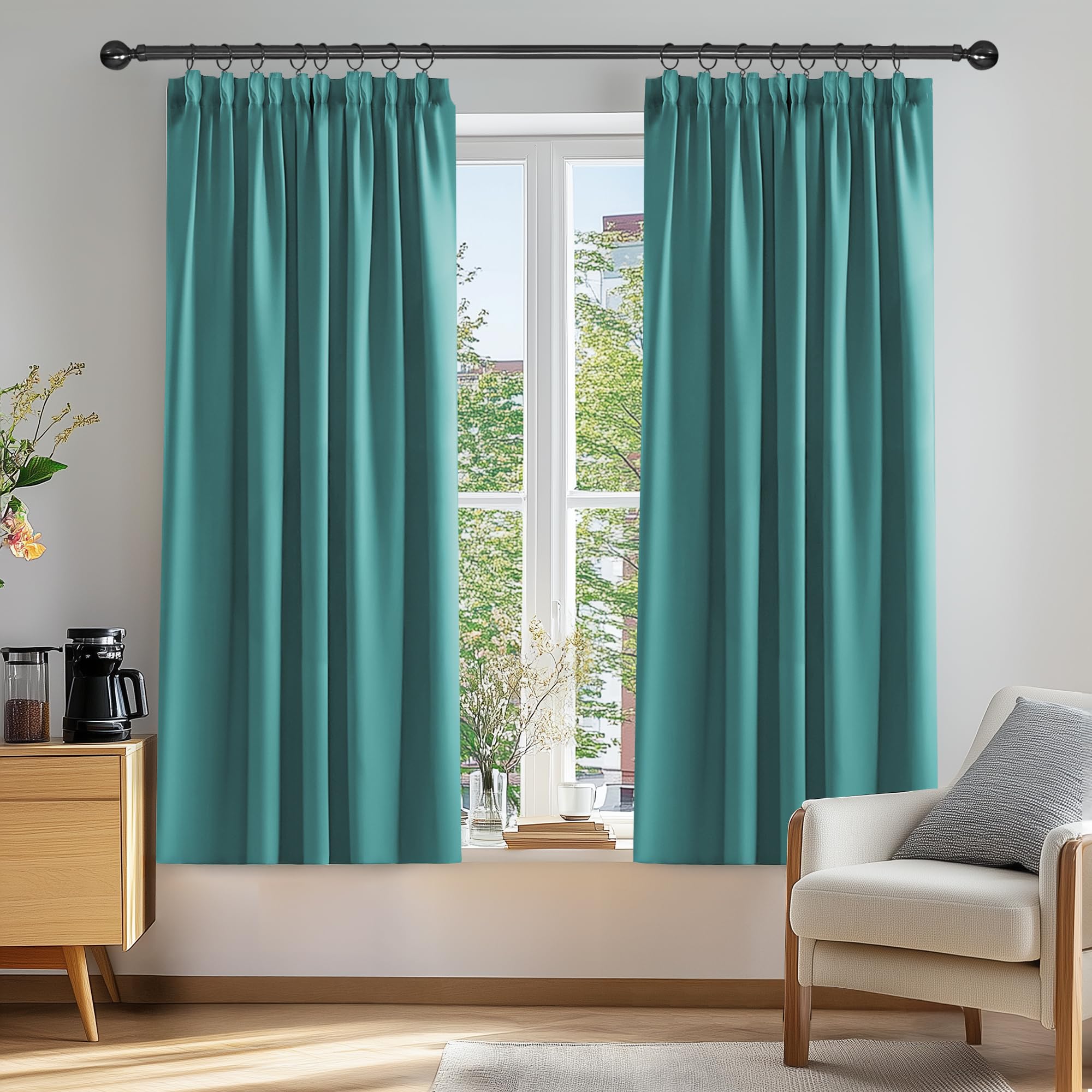 Deconovo Super Soft Curtains Thermal Insulated Pencil Pleat Blackout Curtains for Livingroom 46 x 54 Turquoise Two Panels