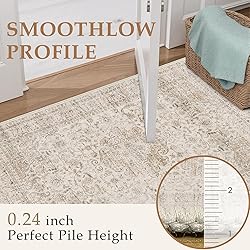 WondRg 4x6 Washable Beige Vintage Area Rug for
