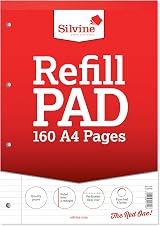 Silvine A4 Refill Pad 160 Pages 4 Hole Head Bound Pack of 5 White view 2