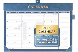 Yoment Desk Calendar 2026, Jan 2026-Dec 2027, 2026 Desk Calendar Large 17 x 12, 2026 Calendar with Plastic Cover, To-Do Lists, Leather Desktop Wall Calendar 2026-2027 for Office School Home, Blue
