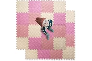 Tamiplay 16 Tiles Foam Play Mat for Baby, Soft & Safe EVA Foam Mats for Floor, Square Baby Play Mat, Solid Colored Kids Foam Puzzle Floor Mat, 47x47 Play Mat for Playpen(Beige/Pink/Loli Pink)