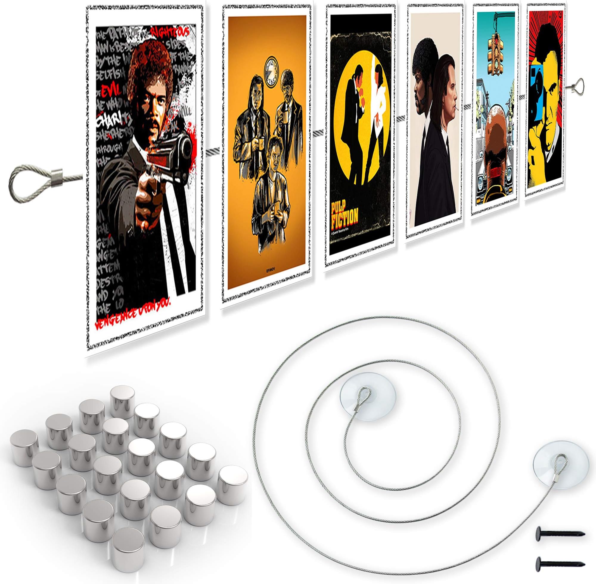 LeTOMA - Magnetic Photo Rope 59" with 15 Strong Neodymium Magnets and 2 Suction Cups | Easy and Fast Fixation Without Drilling | Simple and Effective Photo and Card Holder