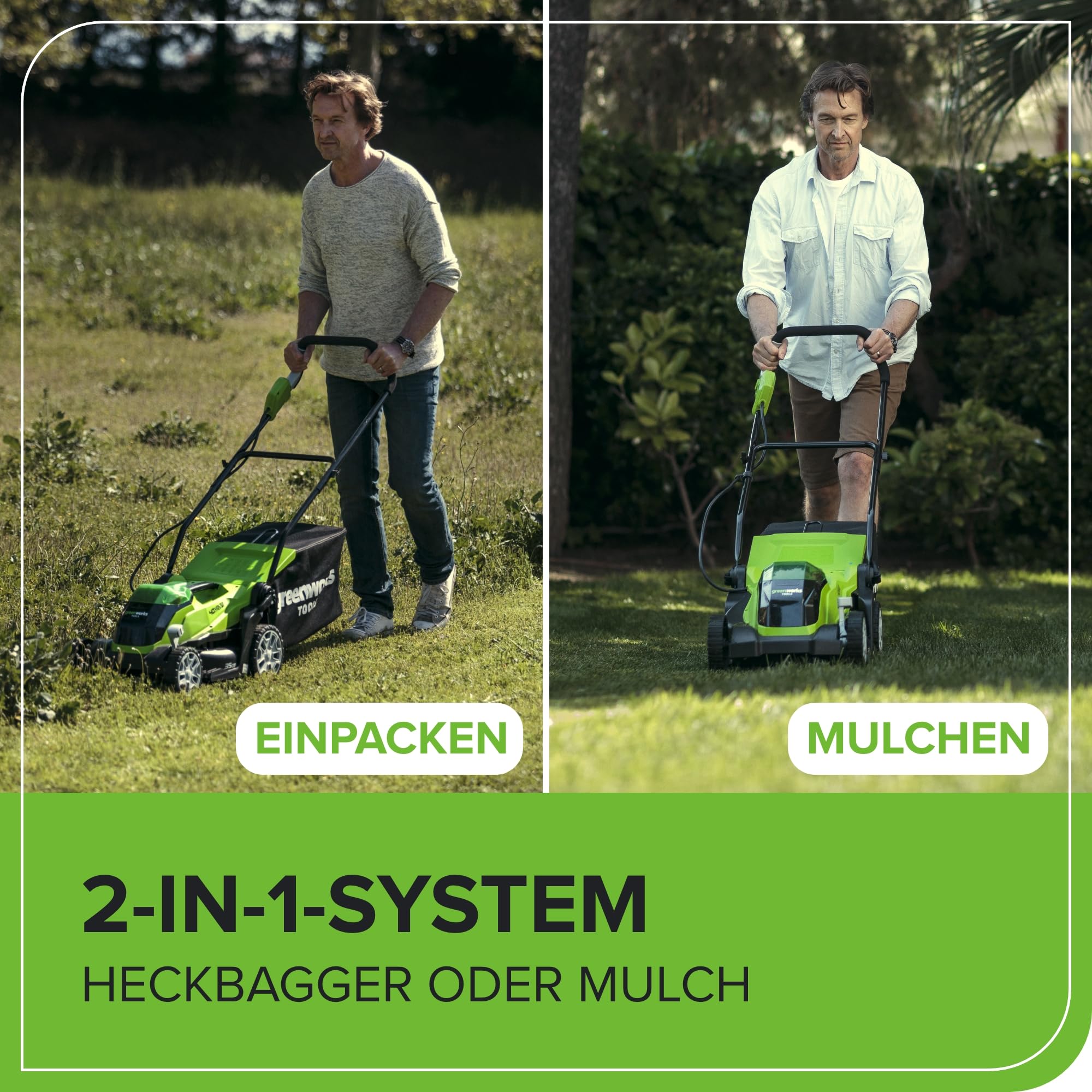 Greenworks 40V Kabelloser Akku Rasenmäher für Flächen bis zu 200 m², 35 cm Schnittbreite, 40-Liter-Sack PLUS 40 V 2Ah-Akku & Ladegerät, 3 Jahre Garantie-G40LM35K2 7