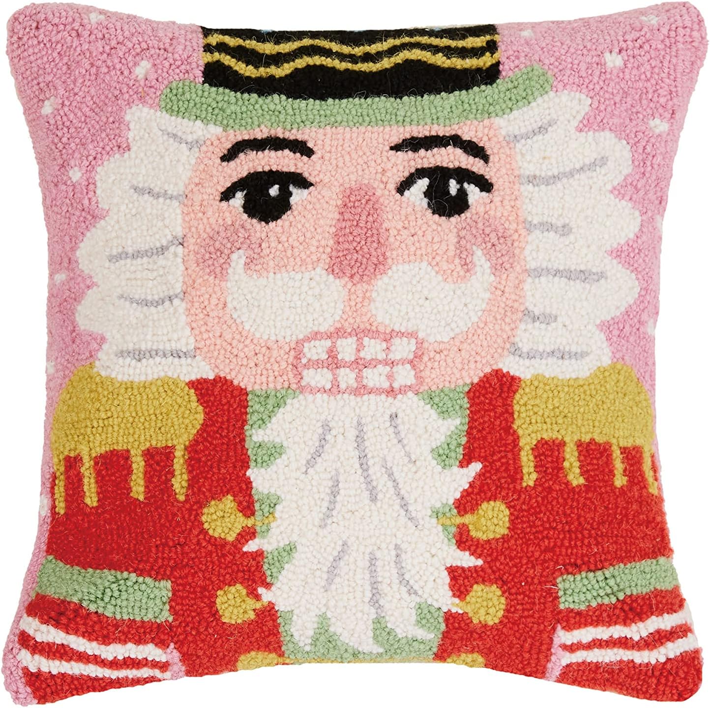 Nutcrackers - Peking Handicraft Nutcracker Christmas Polyfill Hook Throw Pillow, 16-inch Square, Wool and Velvet Back, Holiday Seasonal Decoration