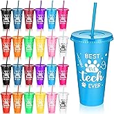 Skylety 24 Pack Vet Tech Appreciation Gifts Cups Bulk for Veterinarian 24 oz Plastic Vet Tech Gift Tumblers with Lids Straws for Dog Cat Animal Doctor Nurse Team Assistant Coworker