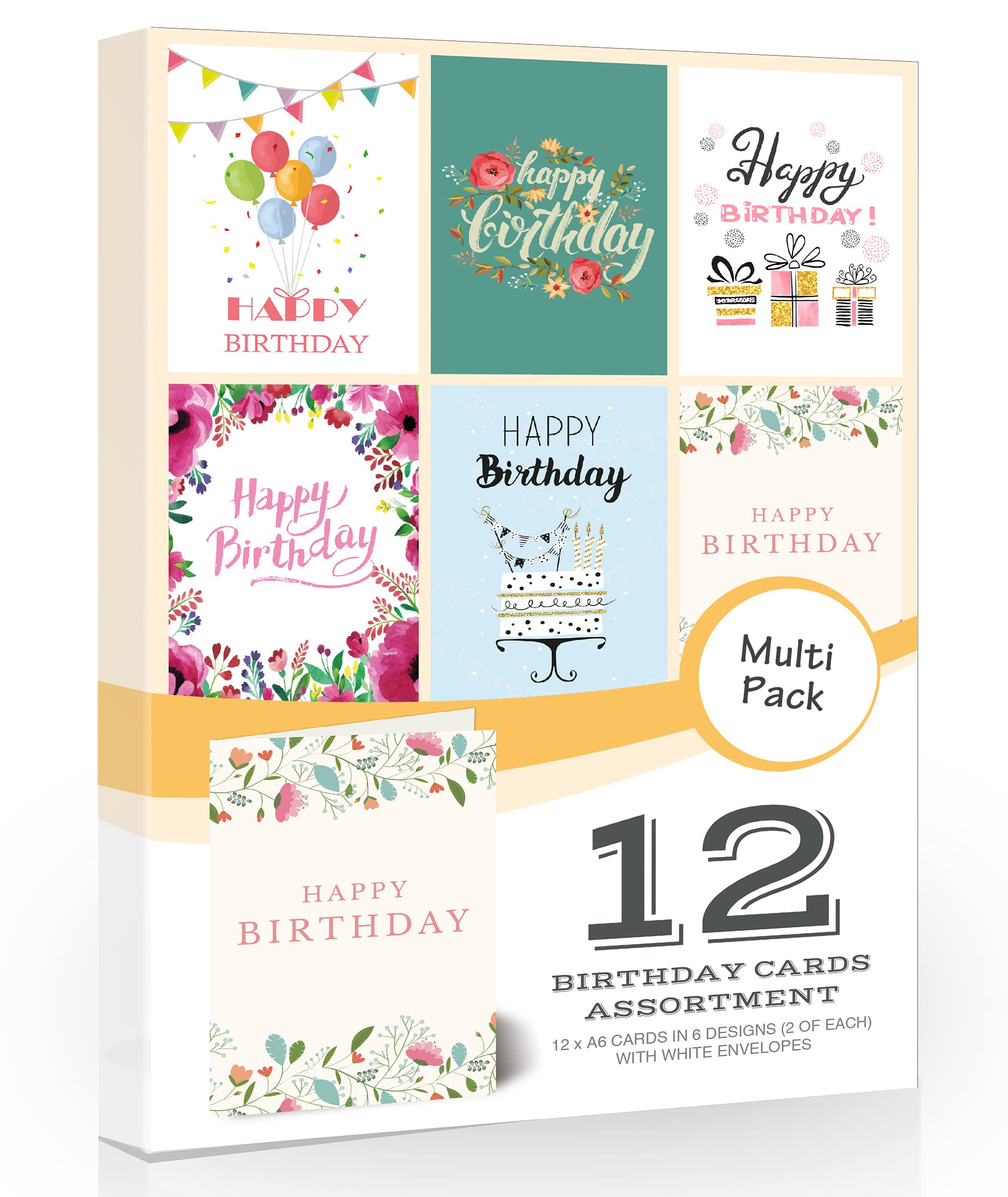 Olivia Samuel 12 x Birthday Cards Pack & Envelopes Great value multipack of birthday cards with white envelopes. Made in the UK