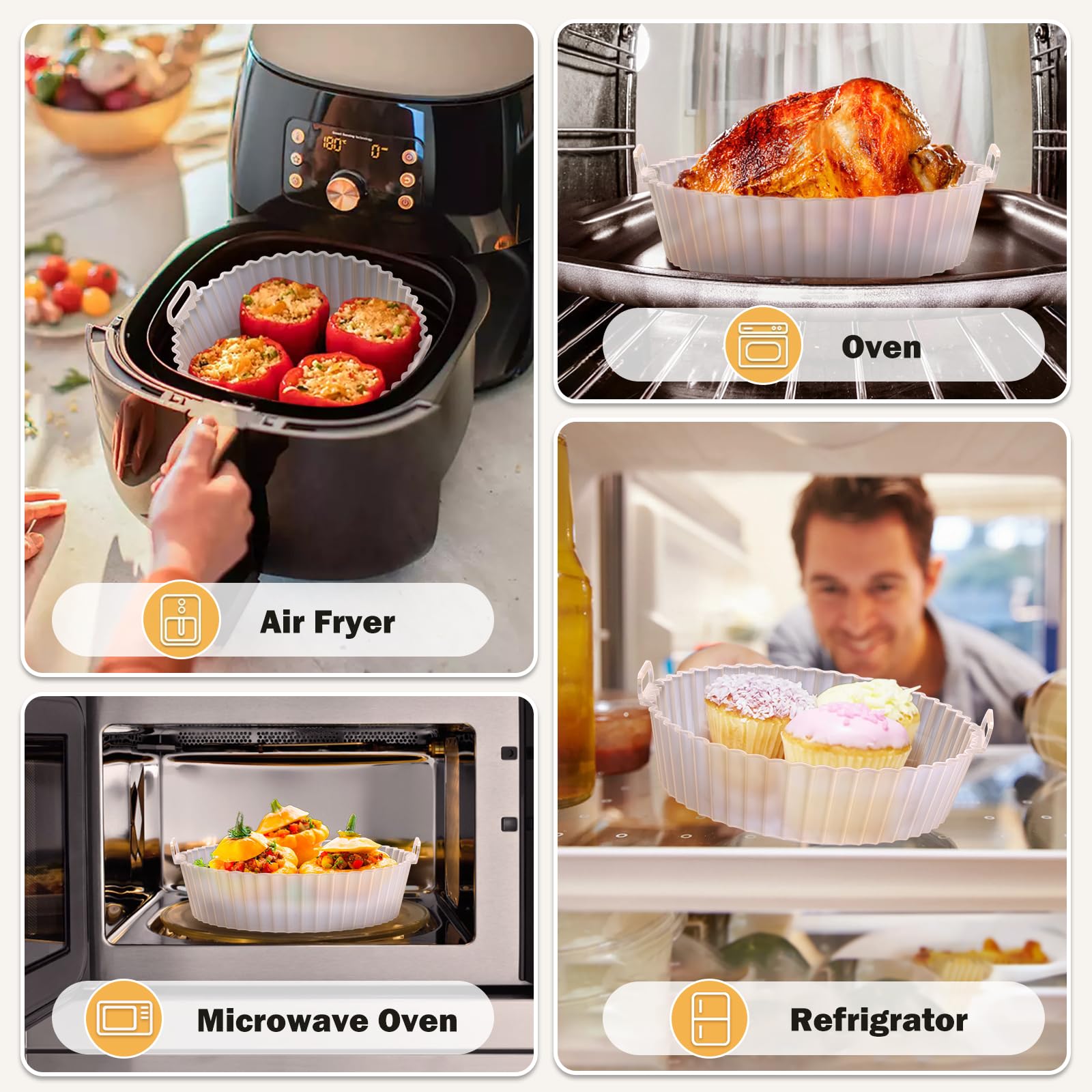 Air Fryer Silicone Liners 2 Pack, Altalsby 8 Inch Transparent Reusable Air Fryer Basket Liners for 3-5 QT Basket, Non-Stick Airfryer Silicone Pot Oven Liner for Ninja Air Fryer, Microwave Accessories