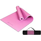 Primasole Blush Pink Non Toxic Yoga Mat with Poses - 68"Lx24"Wx1/3 Inch Non-Slip Workout Mats for Home, At Home Workout Mat with Carry Strap for Yoga Pilates PSS91NH046NA