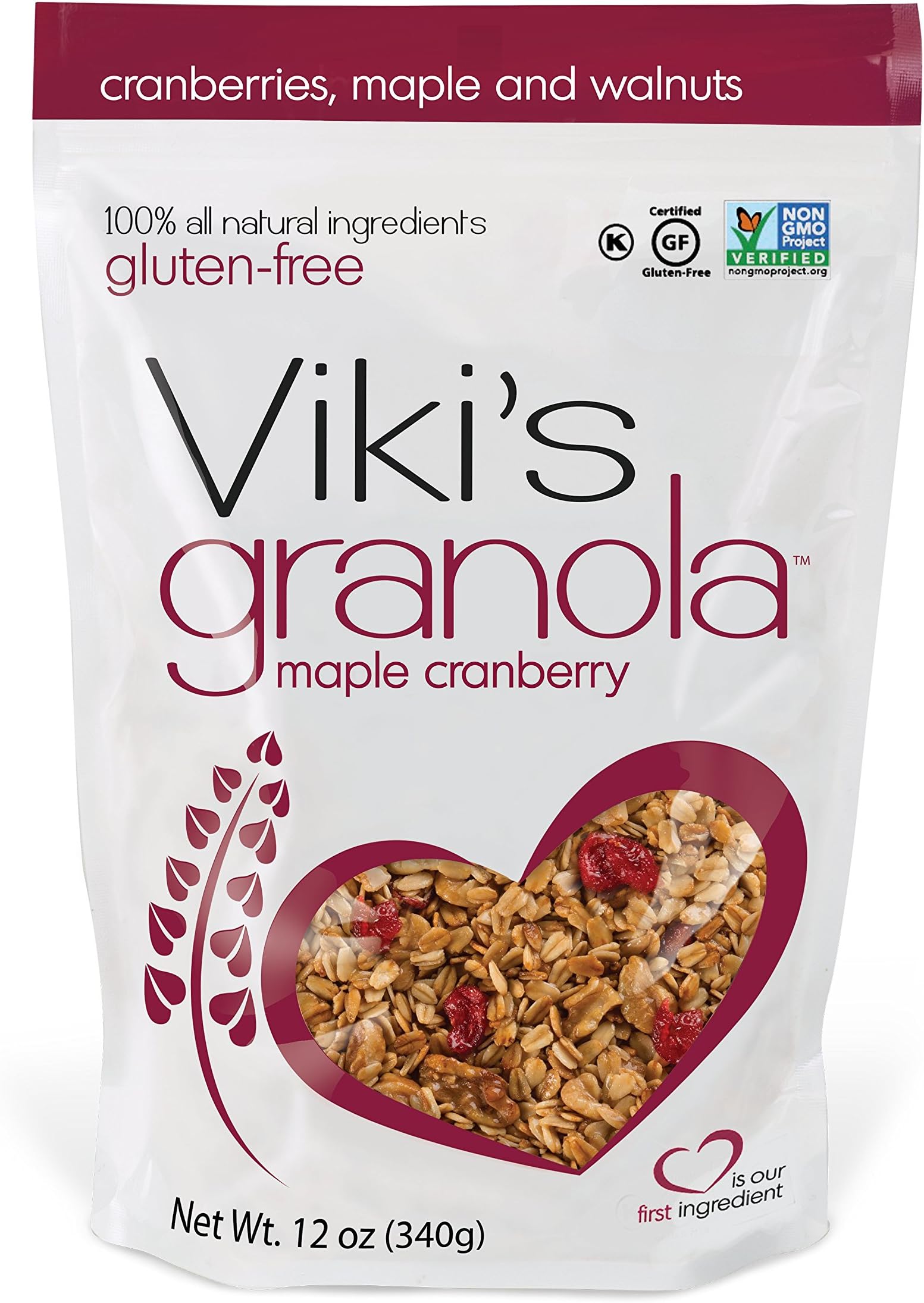 Viki’s Granola Maple Cranberry, Gluten Free, Non-GMO, 12-ounce bag