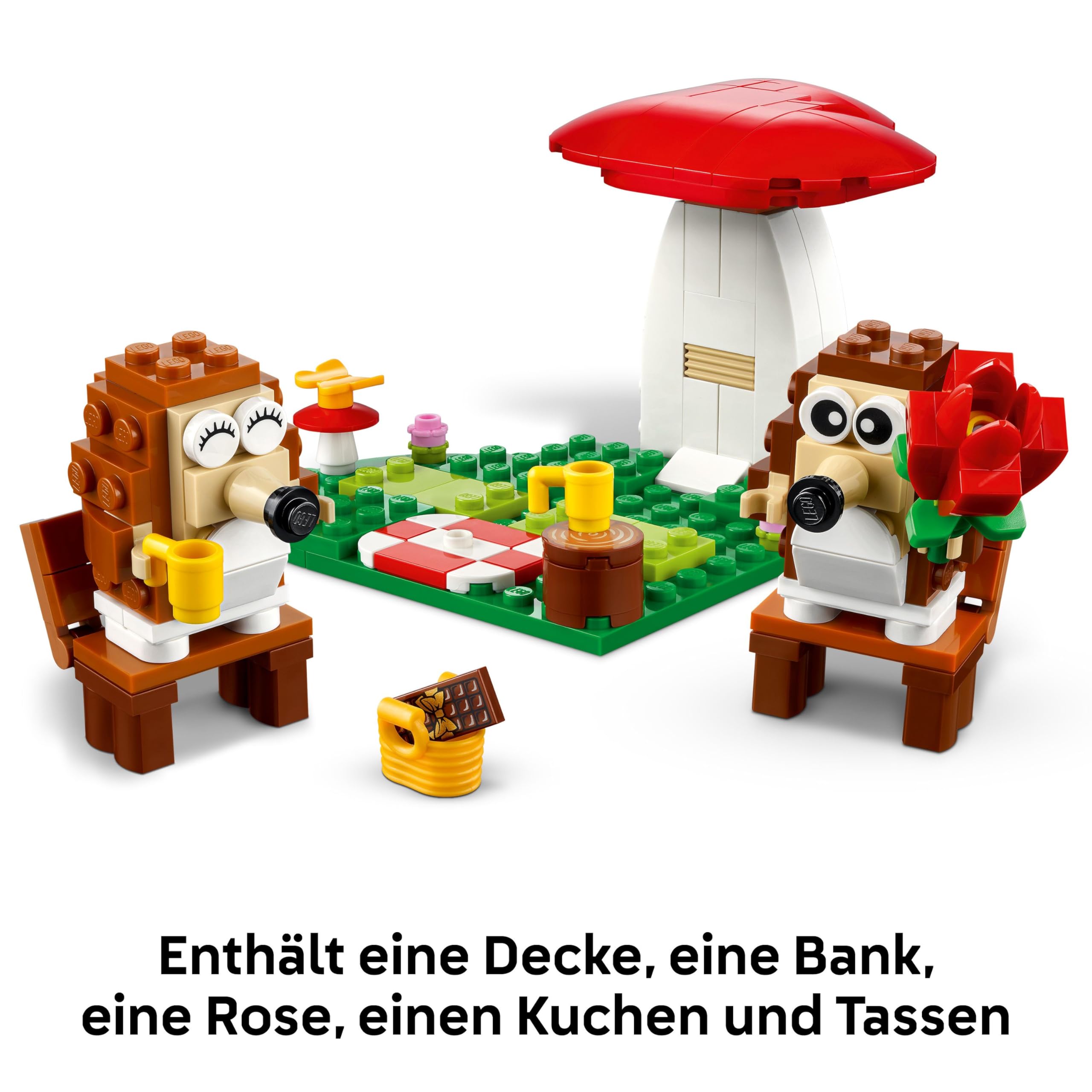 LEGO Igel und Ihr Picknick-Date, Tier-Spielset mit Pilzmodell, Bauset mit Naturkulisse für Kinder, Geschenkidee für Jungen und Mädchen ab 8 Jahren, die gern fantasievoll Spielen, Tierspielzeug 40711 4