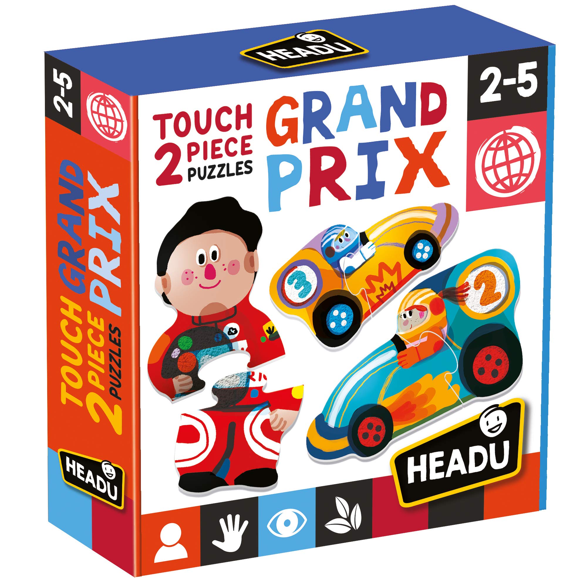 HEADU | Touch 2 Piece Puzzles - Grand Prix - two-piece tactile puzzles for tiny fingers | Educational Games & Puzzles | Ages 2-5 years