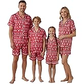 Awoscut Matching Family Christmas Pajamas Short Sleeve Tops and Shorts Set for Family Couples Adult Kids Sleepwear