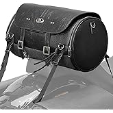 KEMIMOTO Motorcycle Tail Bag, PU Leather Motorcycle Rear Seat Bag, Waterproof Waxed Drawstring Canvas 18-22L Expandable Motorbike Luggage Storage for Sportster Softail Dyna V-star Shadow