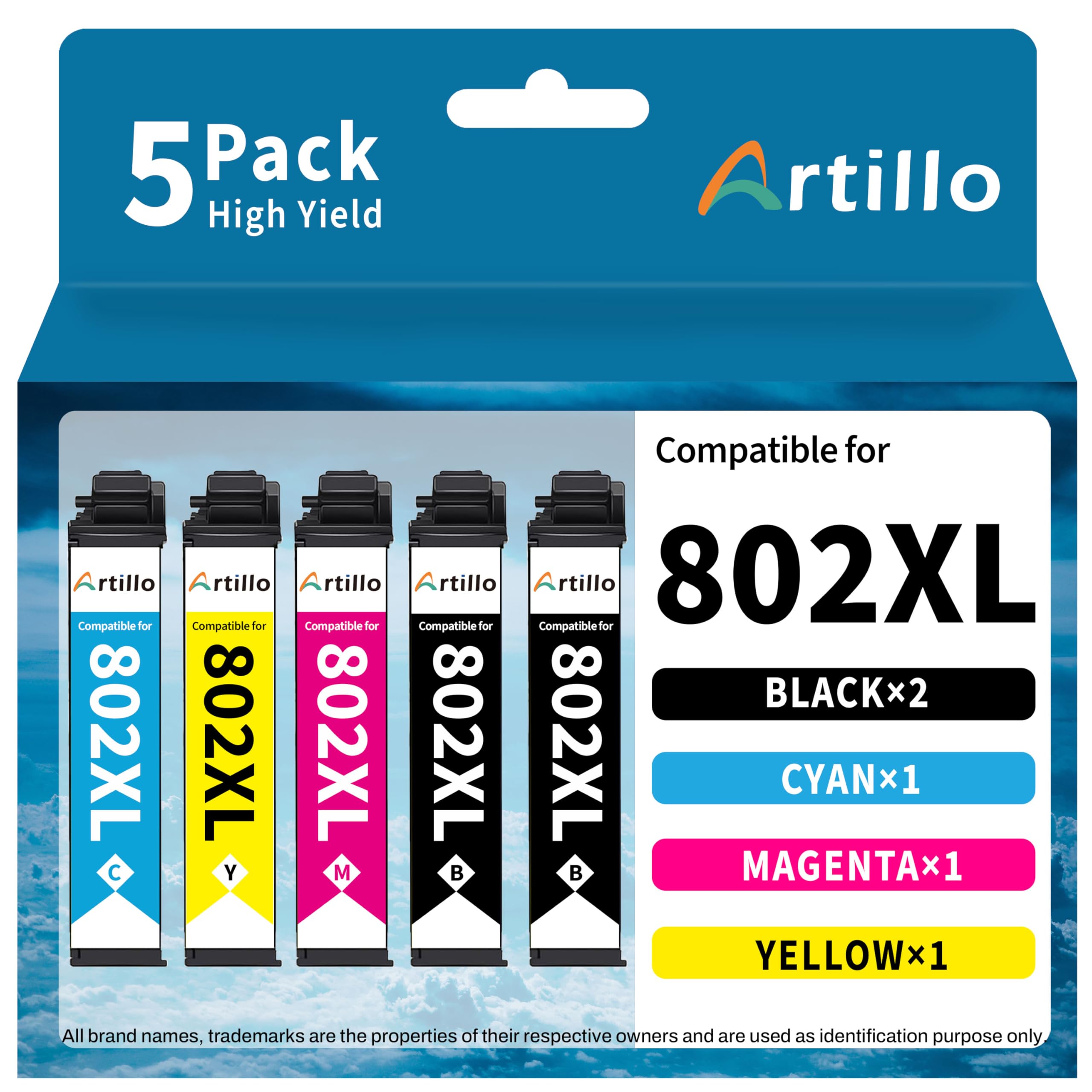 Photo 1 of Artillo Remanufactured Ink Cartridges Replacement for Epson 802XL T802 T802XL Ink Cartridges Combo Pack for Workforce Pro WF-4720 WF-4730 WF-4734 WF-4740 EC-4040 EC-4030 EC-4020 Printer (5 Pack)