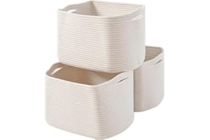 ICERZCZ Storage Baskets for Organizing Shelves, Woven Cotton Rope Bins for Baby Nursery Organization, Book Toy Towel Organizer, 15"x11"x9.5", 3 Packs, Off White