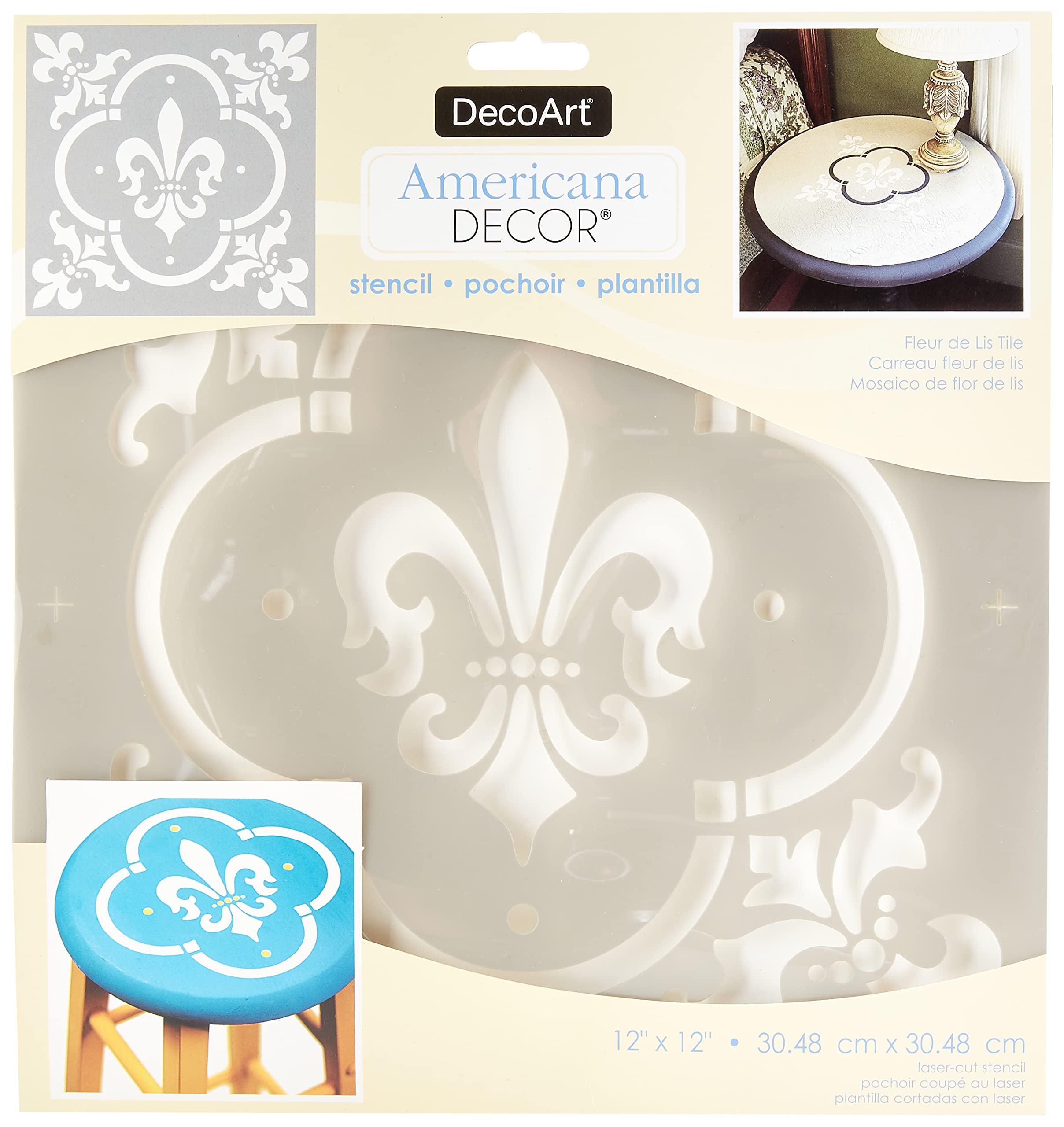 Deco Art Plastic Americana Stencil 12-inch x 12-inch-Fleur De Lis Tile