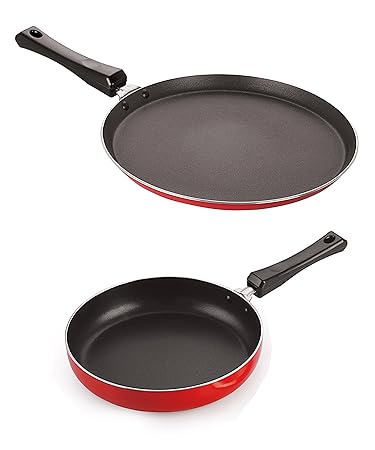 Nirlon Non-Stick Aluminium Cookware Set, 2-Pieces, Red (2.6mm_FT12_FP10)